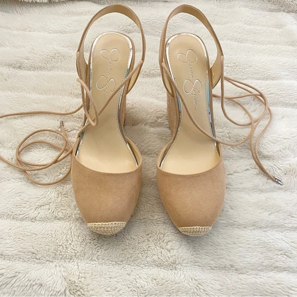 Jessica Simpson Cream Lace-Up Platform Wedge Espadrilles New Size 10